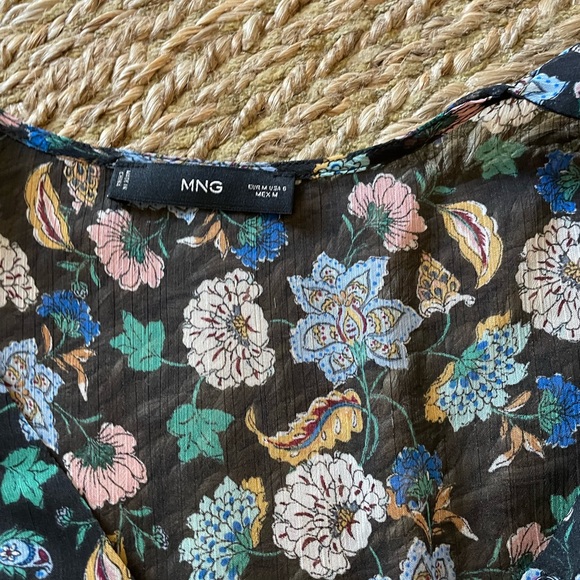 Mango Sheer Floral Black Mini Dress with Belt - Picture 3 of 3